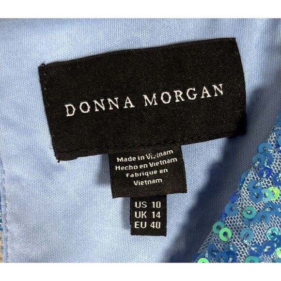 Donna Morgan Women’s Dress Size 10 Blue‎ Sequin Dress Cowl Neck Sleeveless Party - Picture 10 of 14